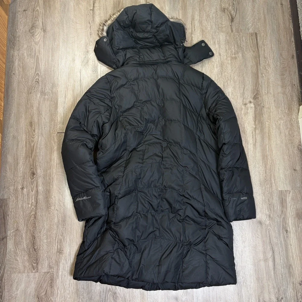 Eddie Bauer EB550 Long Down Puffer Jacket Parka Hooded Women's XL Black